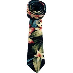 POCKET SQUARE CLOTHING PSC The Kaleo Black Tropical Slim Tie Floral Linen Beachy